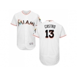 Men Miami Marlins #13 Starlin Castro White Flexbase Authentic Collection Stitched MLB Jersey