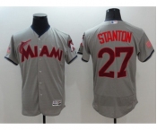 Men Miami Marlins #27 Giancarlo Stanton Gray Stars & Stripes 2016 Independence Day Flex Base Jersey