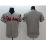 Men Miami Marlins Majestic Blank Gray 2016 Independence Day Stars & Stripes Flex Base Team Jersey