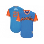 Men's 2017 Little League World Series Marlins Christian Yelich #21 Yeli Blue Jersey