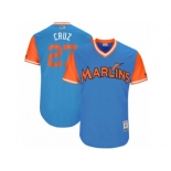 Men's 2017 Little League World Series Marlins Giancarlo Stanton #27 Cruz Blue Jersey