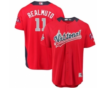 Men's Majestic Miami Marlins #11 J. T. Realmuto Game Red National League 2018 MLB All-Star MLB Jersey