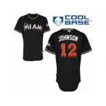 Men's Majestic Miami Marlins #12 Chris Johnson Authentic Black Alternate 2 Cool Base MLB Jersey