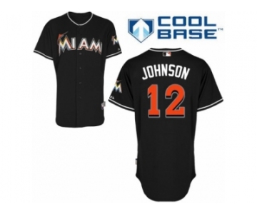 Men's Majestic Miami Marlins #12 Chris Johnson Authentic Black Alternate 2 Cool Base MLB Jersey