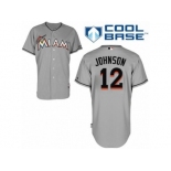 Men's Majestic Miami Marlins #12 Chris Johnson Authentic Grey Road Cool Base MLB Jersey