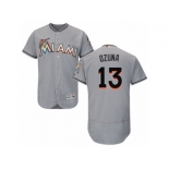 Men's Majestic Miami Marlins #13 Marcell Ozuna Grey Flexbase Authentic Collection MLB Jersey