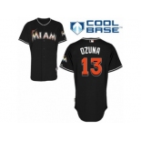 Men's Majestic Miami Marlins #13 Marcell Ozuna Replica Black Alternate 2 Cool Base MLB Jersey