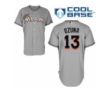 Men's Majestic Miami Marlins #13 Marcell Ozuna Replica Grey Road Cool Base MLB Jersey