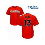 Men's Majestic Miami Marlins #13 Marcell Ozuna Replica Orange Alternate 1 Cool Base MLB Jersey