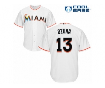 Men's Majestic Miami Marlins #13 Marcell Ozuna Replica White Home Cool Base MLB Jersey