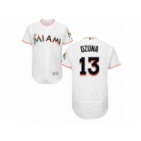 Men's Majestic Miami Marlins #13 Marcell Ozuna White Flexbase Authentic Collection MLB Jersey