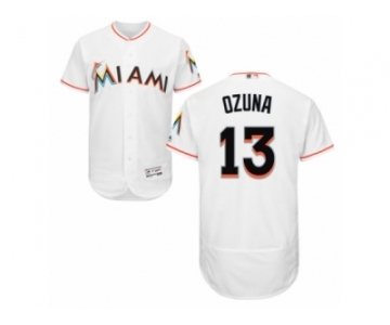 Men's Majestic Miami Marlins #13 Marcell Ozuna White Flexbase Authentic Collection MLB Jersey