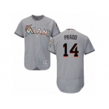 Men's Majestic Miami Marlins #14 Martin Prado Grey Flexbase Authentic Collection MLB Jersey