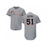 Men's Majestic Miami Marlins #51 Ichiro Suzuki Grey Flexbase Authentic Collection MLB Jersey