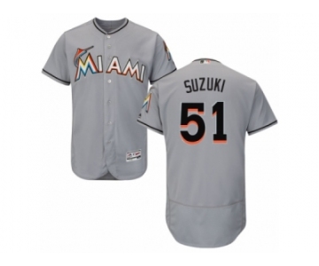 Men's Majestic Miami Marlins #51 Ichiro Suzuki Grey Flexbase Authentic Collection MLB Jersey