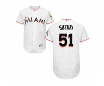 Men's Majestic Miami Marlins #51 Ichiro Suzuki White Flexbase Authentic Collection MLB Jersey