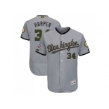 Men Washington Nationals #34 Bryce Harper Grey Flexbase Authentic Collection 2018 Memorial Day Stitched MLB Jersey