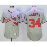 Men Washington Nationals #34 Bryce Harper Majestic Grey Flexbase Authentic Collection Player Jersey