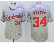 Men Washington Nationals #34 Bryce Harper Majestic Grey Flexbase Authentic Collection Player Jersey