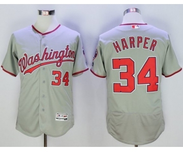 Men Washington Nationals #34 Bryce Harper Majestic Grey Flexbase Authentic Collection Player Jersey