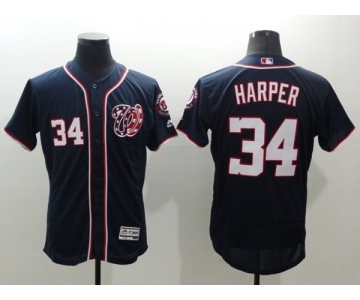 Men Washington Nationals #34 Bryce Harper Majestic Navy Blue Flexbase Authentic Collection Team Jersey