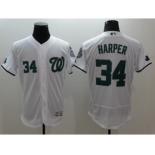 Men Washington Nationals #34 Bryce Harper Majestic White Green Flexbase Authentic Collection Player Jersey