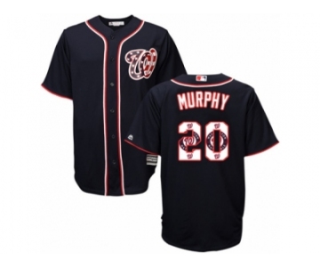 Men's Majestic Washington Nationals #20 Daniel Murphy Authentic Navy Blue Team Logo Fashion Cool Base MLB Jersey