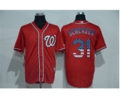 Men's Majestic Washington Nationals #31 Max Scherzer Red USA Flag Fashion MLB Jersey