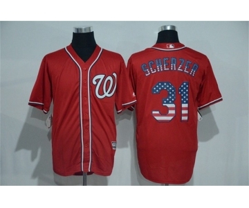 Men's Majestic Washington Nationals #31 Max Scherzer Red USA Flag Fashion MLB Jersey