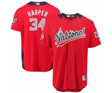 Men's Majestic Washington Nationals #34 Bryce Harper Game Red National League 2018 MLB All-Star MLB Jersey