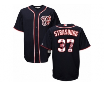 Men's Majestic Washington Nationals #37 Stephen Strasburg Authentic Navy Blue Team Logo Fashion Cool Base MLB Jersey