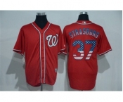 Men's Majestic Washington Nationals #37 Stephen Strasburg Red USA Flag Fashion MLB Jersey