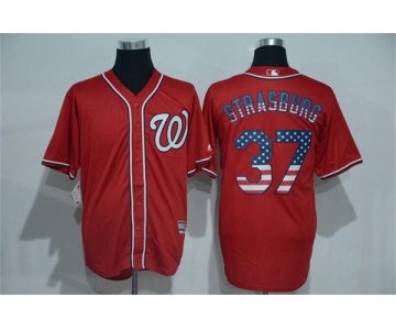 Men's Majestic Washington Nationals #37 Stephen Strasburg Red USA Flag Fashion MLB Jersey