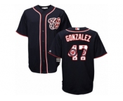 Men's Majestic Washington Nationals #47 Gio Gonzalez Authentic Navy Blue Team Logo Fashion Cool Base MLB Jersey