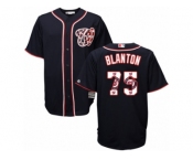 Men's Majestic Washington Nationals #75 Joe Blanton Authentic Navy Blue Team Logo Fashion Cool Base MLB Jersey