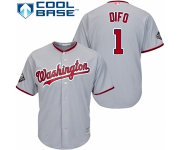 Men's Washington Nationals #1 Wilmer Difo Replica Grey Road Cool Base 2019 World Series Bound Baseball Jersey