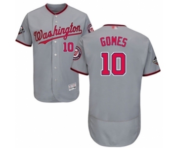 Men's Washington Nationals #10 Yan Gomes Grey Road Flex Base Authentic Collection 2019 World Series Bound Baseball Jersey