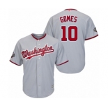 Men's Washington Nationals #10 Yan Gomes Replica Grey Road Cool Base 2019 World Series Bound Baseball Jersey