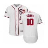 Men's Washington Nationals #10 Yan Gomes White Home Flex Base Authentic Collection 2019 World Series Bound Baseball Jersey