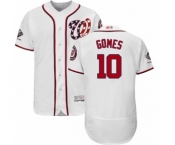 Men's Washington Nationals #10 Yan Gomes White Home Flex Base Authentic Collection 2019 World Series Champions Baseball Jersey