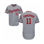 Men's Washington Nationals #11 Ryan Zimmerman Grey Road Flex Base Authentic Collection 2019 World Series Bound Baseball Jersey