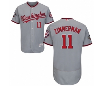 Men's Washington Nationals #11 Ryan Zimmerman Grey Road Flex Base Authentic Collection 2019 World Series Bound Baseball Jersey