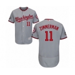 Men's Washington Nationals #11 Ryan Zimmerman Grey Road Flex Base Authentic Collection 2019 World Series Champions Baseball Jersey