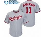 Men's Washington Nationals #11 Ryan Zimmerman Replica Grey Road Cool Base 2019 World Series Bound Baseball Jersey