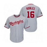 Men's Washington Nationals #16 Victor Robles Replica Grey Road Cool Base 2019 World Series Bound Baseball Jersey