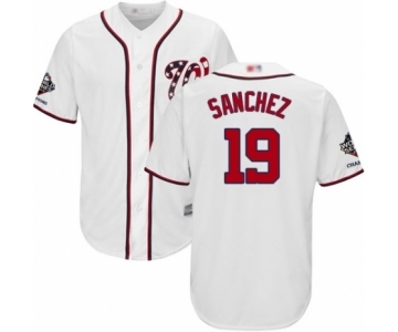 Men's Washington Nationals #19 Anibal Sanchez Replica White Home Cool Base 2019 World Series Champions Baseball Jersey