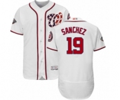 Men's Washington Nationals #19 Anibal Sanchez White Home Flex Base Authentic Collection 2019 World Series Bound Baseball Jersey