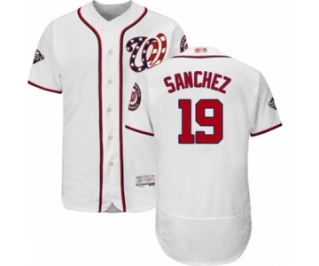 Men's Washington Nationals #19 Anibal Sanchez White Home Flex Base Authentic Collection 2019 World Series Bound Baseball Jersey