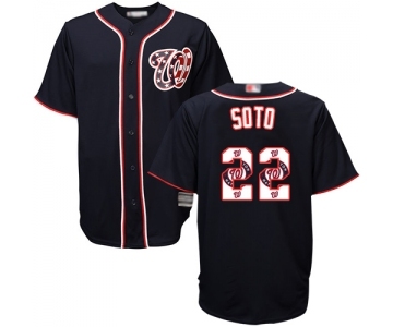 Men's Washington Nationals #22 Juan Soto Authentic Navy Blue Team Logo Fashion Cool Base Baseball Jersey