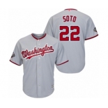 Men's Washington Nationals #22 Juan Soto Replica Grey Road Cool Base 2019 World Series Bound Baseball Jersey